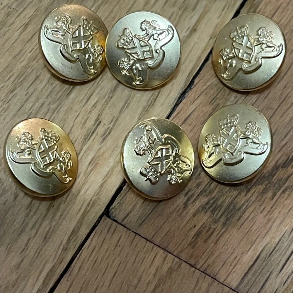 VTG Brooks Brothers Gold Crest Buttons Full Set‎ Lion Crown Military Replacement